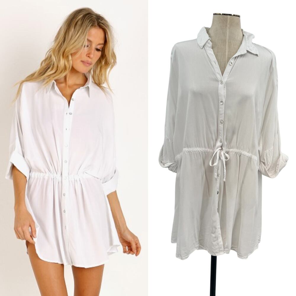 L*Space Pacifica Tunic Button Down Shirt White Size Medium Large